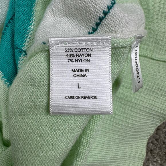 y2k New York & Company Cardigan Sweater L Green Argyle Plaid Button Up Preppy - Picture 8 of 11